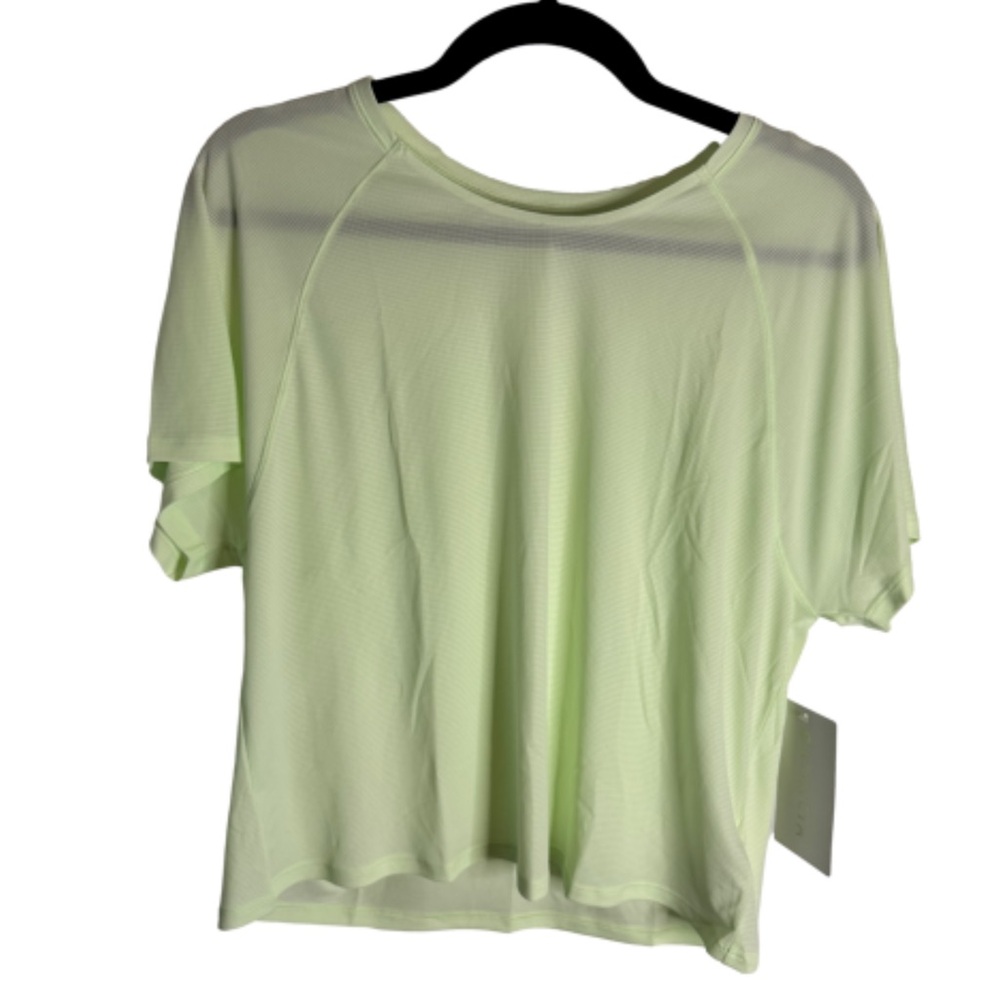 Athleta Womens Grid Knit Workout Tee Soft Lime Short Sleeve Shirt - Large